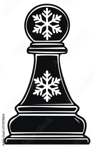 Stylized Black Pawn Chess Piece With White Snowflakes Design