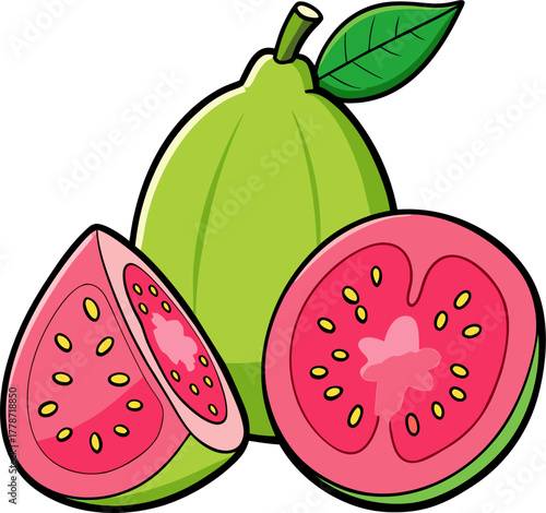 Guava Vector Illustration | Tropical Green Fruit Clipart | Fresh Organic Food Design