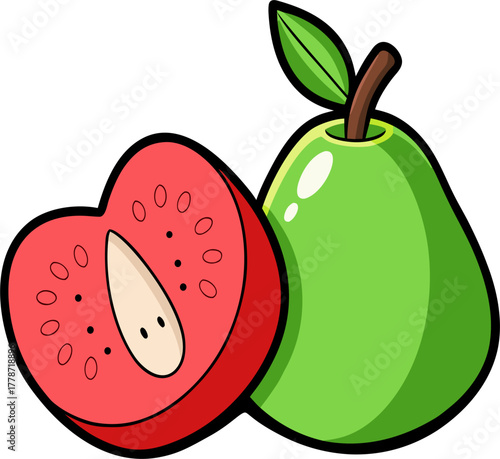 Guava Vector Illustration | Tropical Green Fruit Clipart | Fresh Organic Food Design
