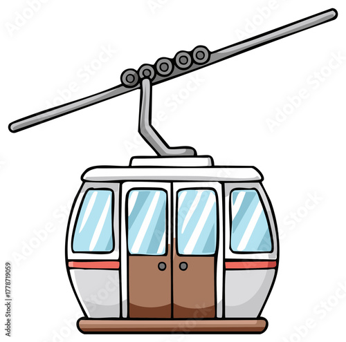 Cartoon Style Cable Car or Gondola Overhead Aerial Tramway, Mountain Transport
