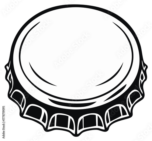 Illustrated black and white bottle cap featuring a top-down view, ideal for various creative designs.