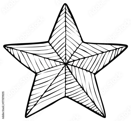 Star illustration hand drawn, black outline with internal line shading