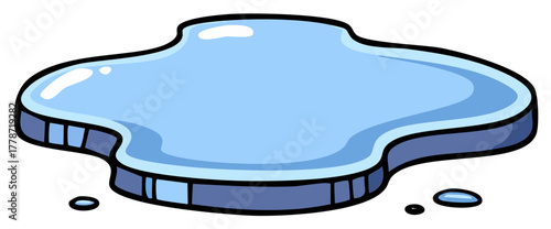 Cartoon puddle with rounded edges and reflective highlights, illustration