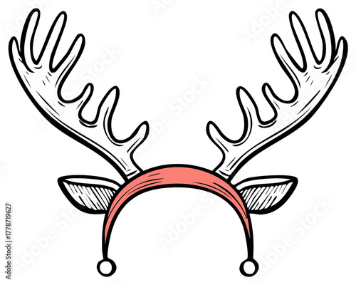 Holiday Festive Antler Headband with Ears and Balls Decoration for Christmas and Celebrations in Cute Cartoon Style