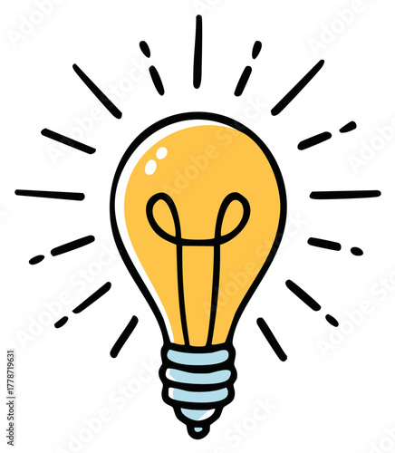 Hand drawn glowing lightbulb illustration symbolizing brilliant innovation creative ideas and insight