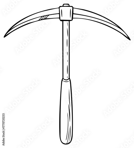 Doodle style illustration of a pickaxe for mining, construction, or geology activities and tools