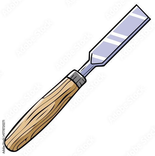 Woodworking chisel with a wooden handle isolated cartoon vector illustration. Carpentry and construction hand tool icon.