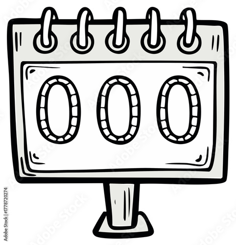 Cartoon Scoreboard with Zeroes Hand Drawn Style Counting Device Retro Style Counter