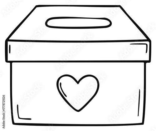 Donation Box with Heart Symbol, Volunteering Support Illustration Graphic Element