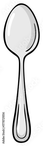 Simple gray cartoon spoon illustration, an essential kitchen utensil used for eating and cooking, isolated object