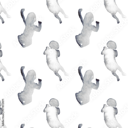 Watercolor pregnant girl and baby silhouette blue print.Hand painted silhouette motherhood element  pattern on white background.