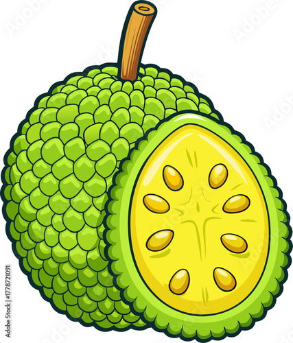 Jackfruit Vector Illustration | Tropical Exotic Fruit Clipart | Fresh Organic Food Design