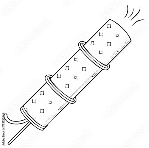 Line art exploding party popper with fuse and decorative diamond pattern