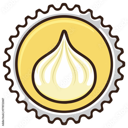 Simple stylized icon of a pearl inside a bottle cap