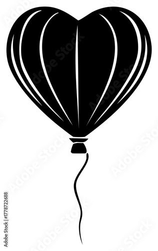 Black heart shaped balloon with string graphic design