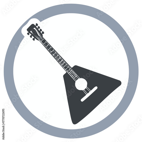 Stylized Russian Balalaika Musical Instrument Icon with Grey Circle Border