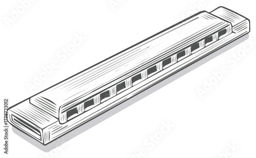 Harmonica Illustration: Musical Instrument, Traditional Wind Instrument Design