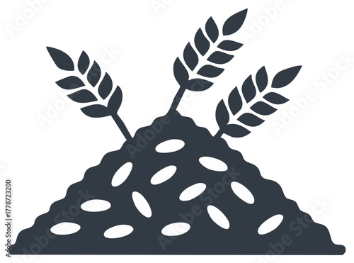 Pile of Grains with Wheat Stalks Agricultural Harvest Concept