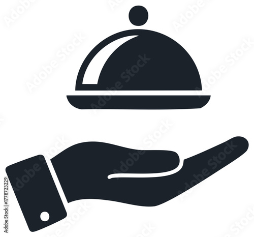 Icon of a hand holding a cloche serving dish, representing premium food service, catering, and hospitality
