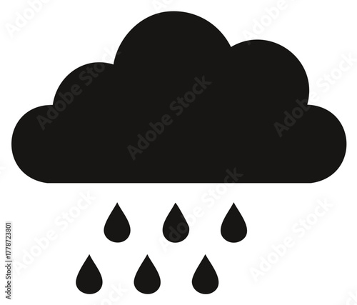 Simple black graphic of a raining cloud with raindrops falling weather icon vector illustration