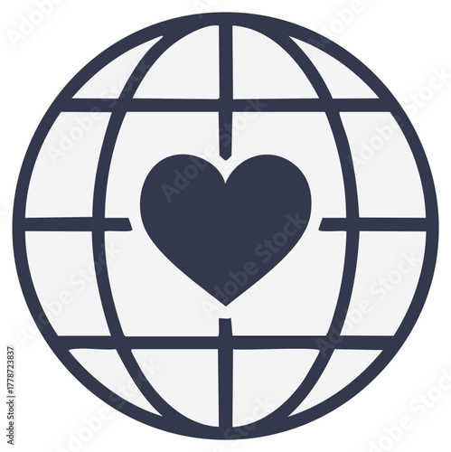 World love concept globe and heart flat design illustration