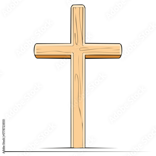Illustration of a wooden Christian cross. Symbol of faith and hope.