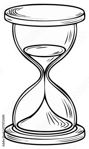 Vintage Hourglass Illustration in Black and White, Symbol of Time and Measurement