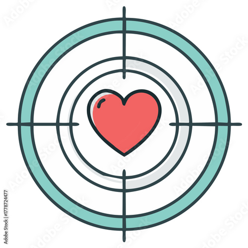 Red Heart Symbol Centered in Target Scope Illustration