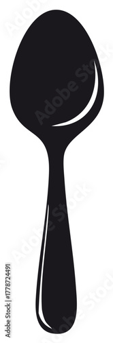 Elegant Black Spoon Silhouette: A Simple Yet Sophisticated Cutlery Illustration for Culinary Designs and Tableware Concepts