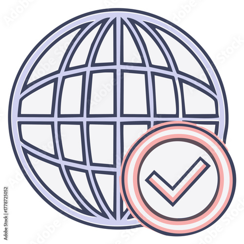 Digital globe with an affirmative checkmark symbolizing global approval and successful connection