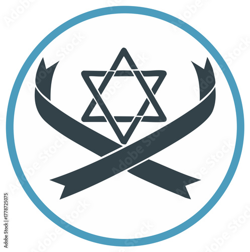 Star of David emblem with crossing ribbons and blue circle border