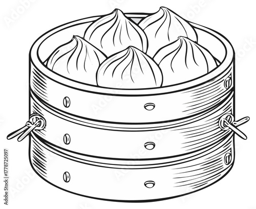 Steaming Basket with Dumplings Drawing