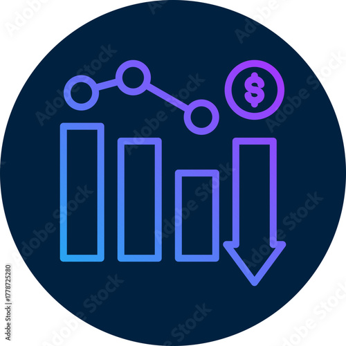Downfall  icon for bankruptcy , website, application, printing, document, poster design, etc