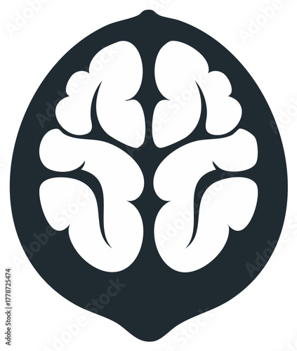 A stylized brain inside a walnut shell symbol for intelligence and brain food concepts