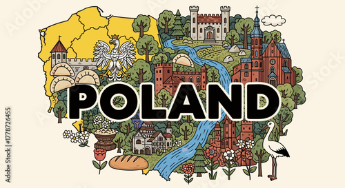 Exploring Poland's Cultural Landscape: A Cartoon Map Illustrating Polish Landmarks, Traditions, and Natural Beauty for Travel Guides, Educational Materials, and Marketing Campaigns Showcasing National