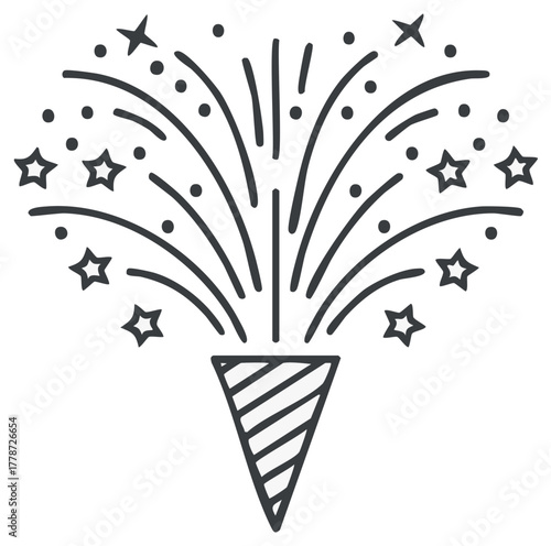 Illustration of fireworks in the shape of a party popper