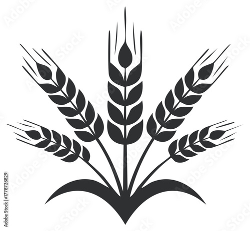 Stylized wheat illustration featuring grain ears, leaves, and stalks for harvest or agriculture concepts.