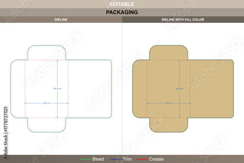 Open folder dieline crafted using vector balance refining printing finish packaging fold die line form maintains open presentation style across organized paper arrangement