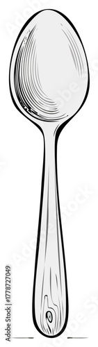 Engraved style illustration of a single classic spoon with a wooden handle.