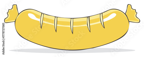 Grilled Yellow Sausage Illustration, Uncut Hotdog, Food Vector Art, BBQ Ingredient Graphic, Cooking Pictogram