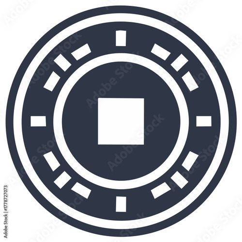 Dark gray abstract token symbol with square, dashed border, solid line rim concept