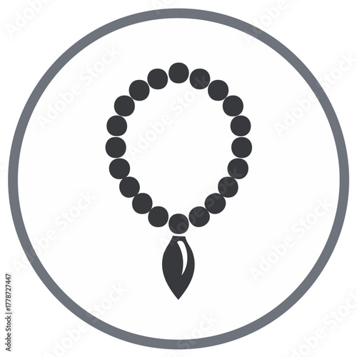 Simple icon of prayer beads or rosary with a pendant inside a circle