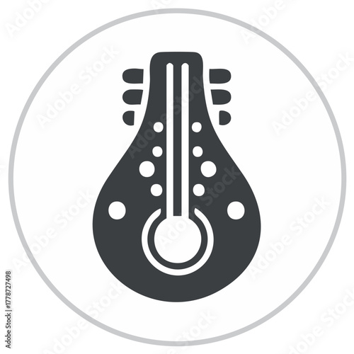 Elegant Silhouette of a Mandolin, Musical Instrument in a Circle, for Music and Art Projects