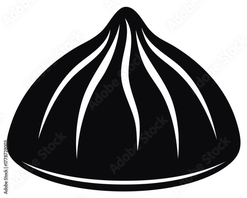 Black silhouette icon of a traditional Asian pleated steamed dumpling bun
