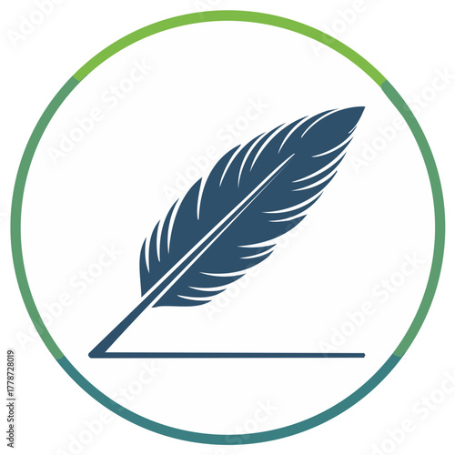 Blue Quill Pen Writing Stroke Inside Gradient Circle Vector Icon
