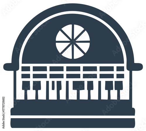 Vintage Calliope Steam Organ Musical Keyboard Instrument Icon with Round Window