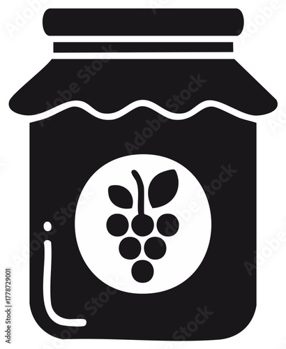 Jar of grape preserve illustration black and white simple flat design isolated