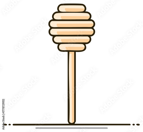 Sweet natural honey dipper wooden kitchen tool cartoon style icon illustration