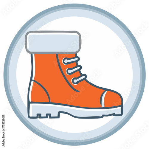 Orange winter boot illustration on a white background within a grey and white border