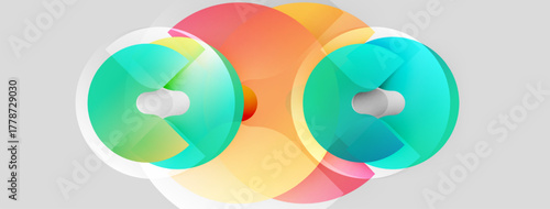 Abstract colorful circles overlap creating dynamic visual effect. Bright hues blend, forming interesting shapes, gradients.
